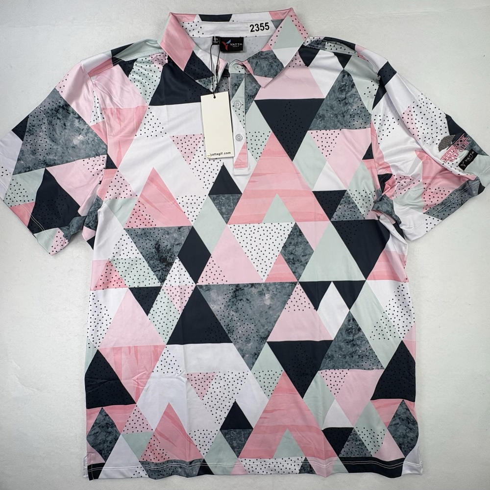 Yatta Golf Polo Shirt Mens 2XL Pink Geometric Print Stretch Golf Performance